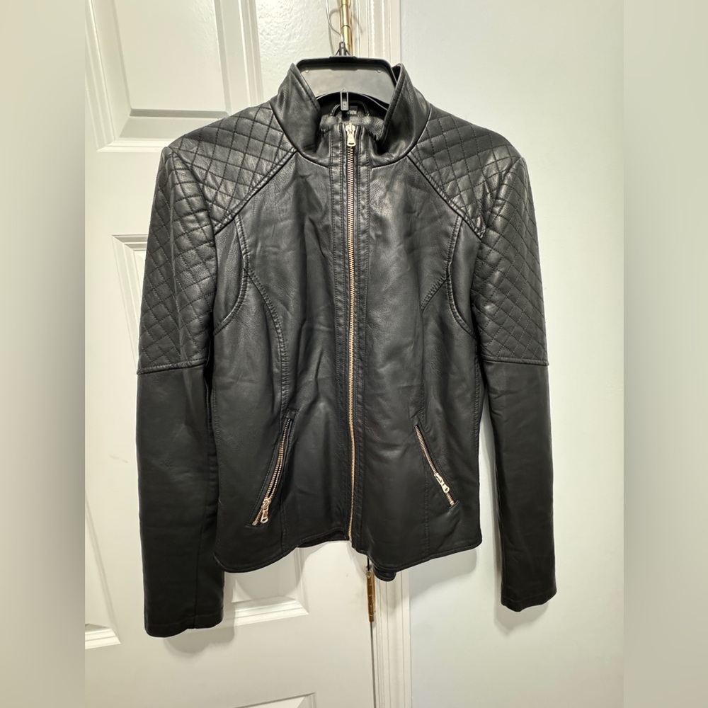 Guess size M black faux leather full zip jacket